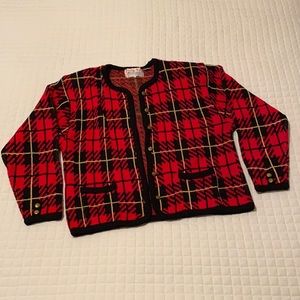 Vintage Red Plaid Tally Ho Button Up Cardigan
